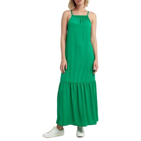 Halston Flutter Pullover Soft Green Lightly Fitted Maxi Dress Polyester Size S - Picture 1 of 9